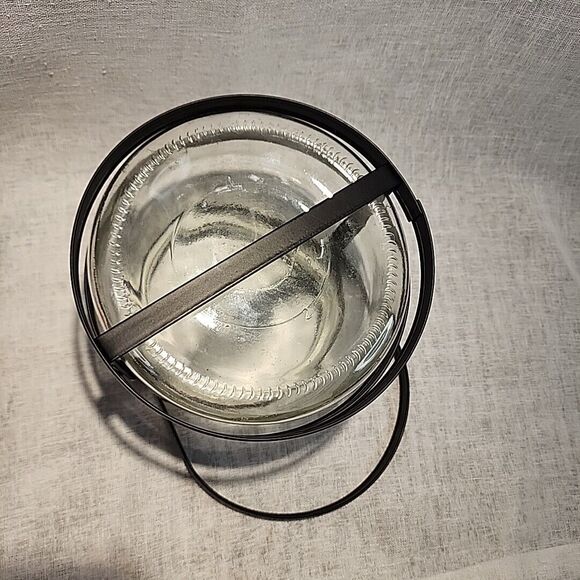 Black Metal Clear Glass Hanging / Tabletop Lantern Candle Holder 5” Tall Heavy - Picture 10 of 11